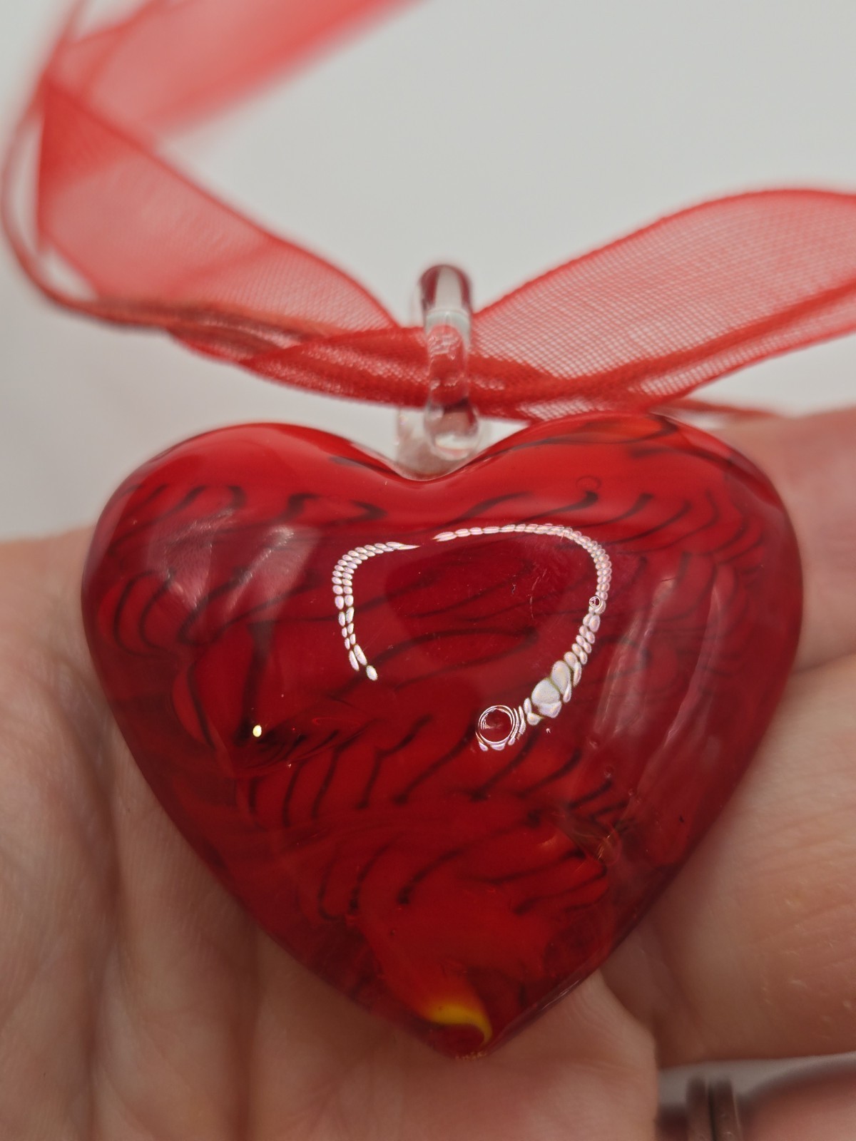 Gothic Victorian Glass Heart Choker Necklace 18″ Whimsigoth Vampire Ribbon Cord