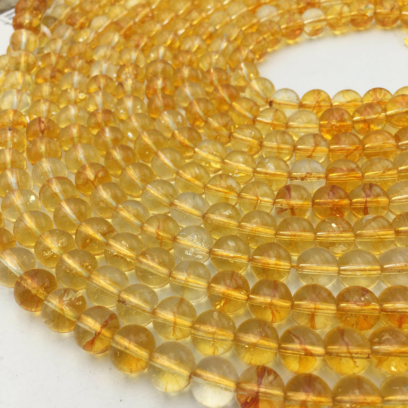 Yellow Citrine Color Dyed Quartz Smooth Round Beads 6mm 10mm Approx 15.5″ Strand