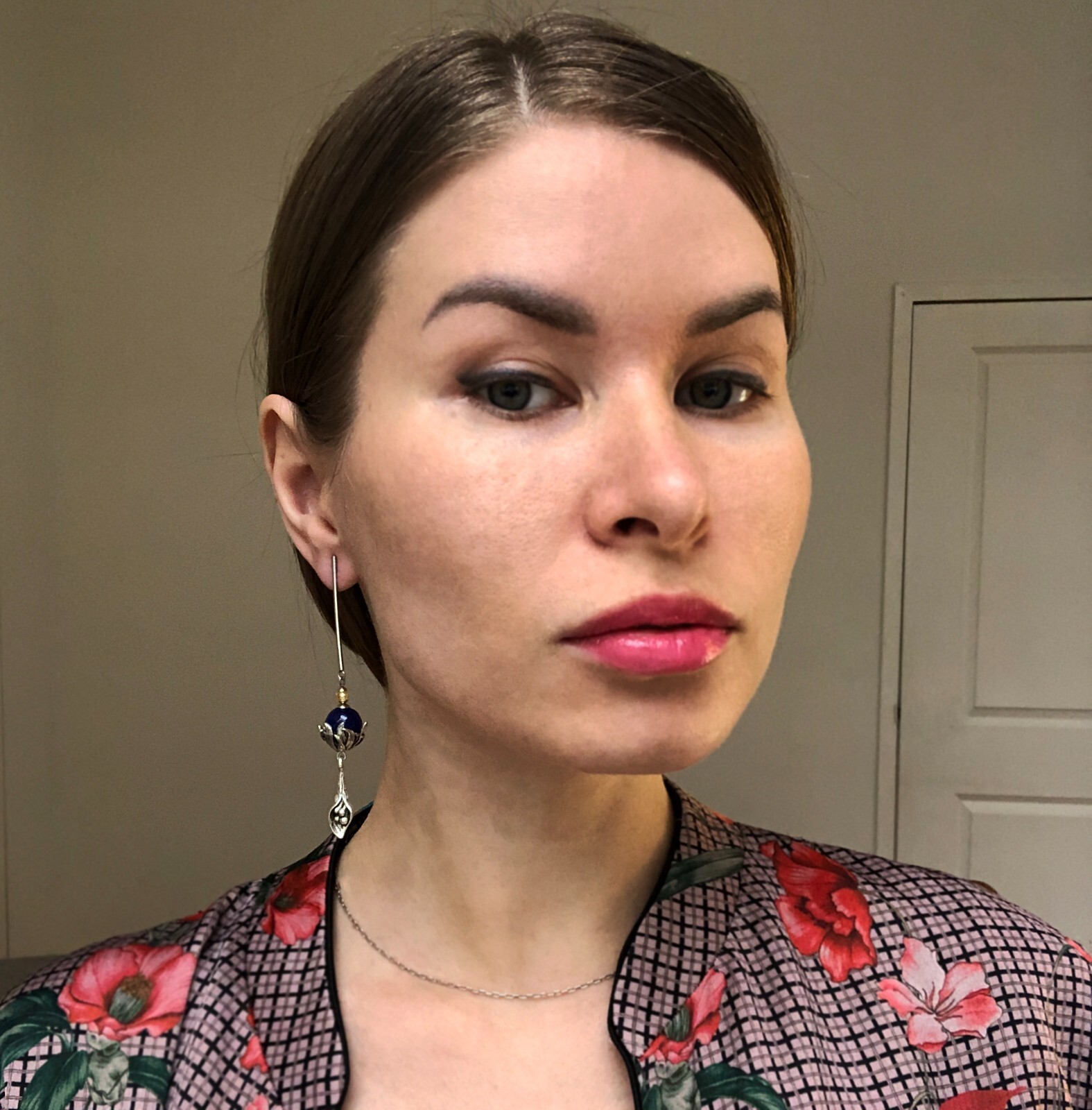 Long massive earrings silver tone, unusual floral dangles