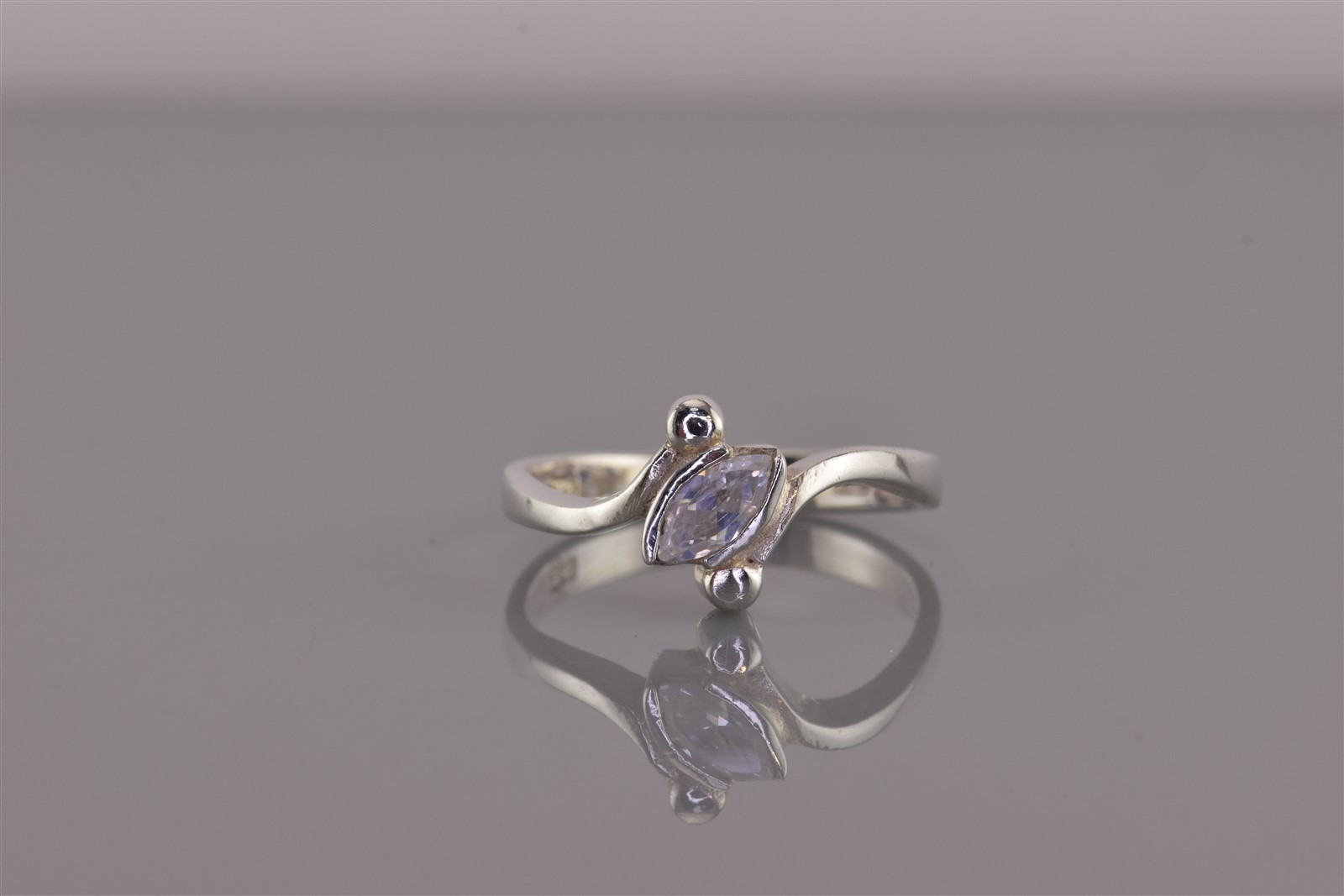 Sterling Silver Marquise Cubic Zirconia Beaded Tip Bypass Band Ring 925 Sz: 8