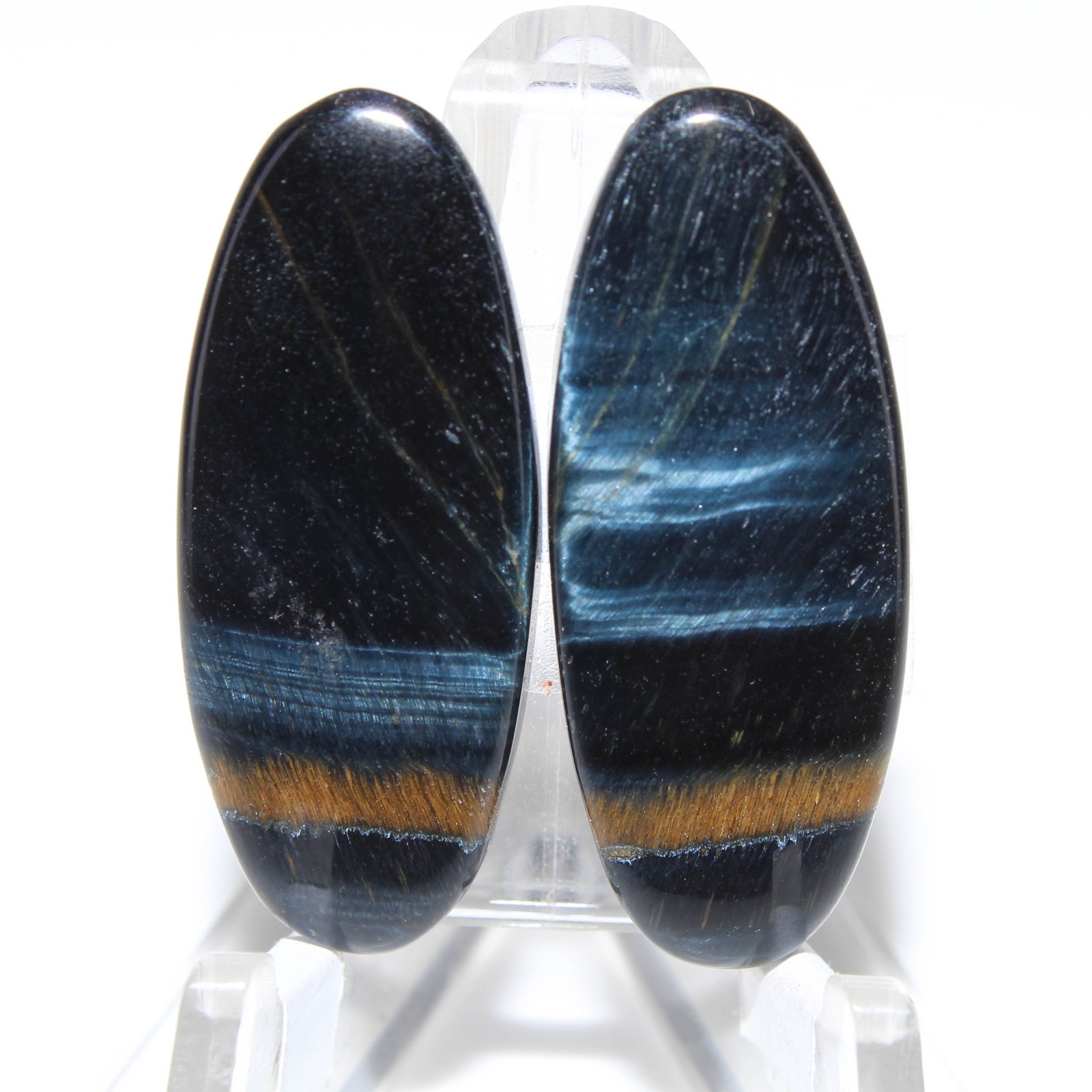 25.60 Ct. Top Blue Tiger Eye Pair Oval Cabochon Loose Gemstone 29x12x4 mm