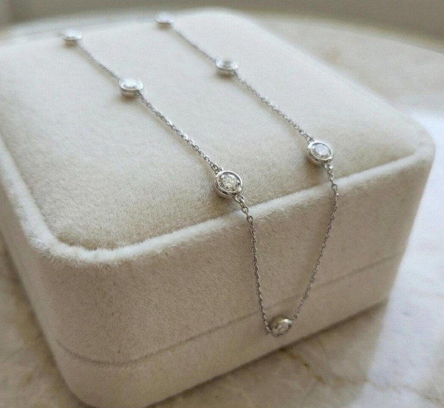 925 Silver CZ Diamond Station Necklace Minimalist Classic Necklace Birthday Gift