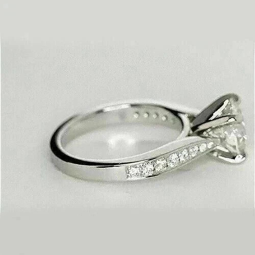2Ct Round Cut Real Moissanite Solitaire Engagement Ring 14K White Gold Plated
