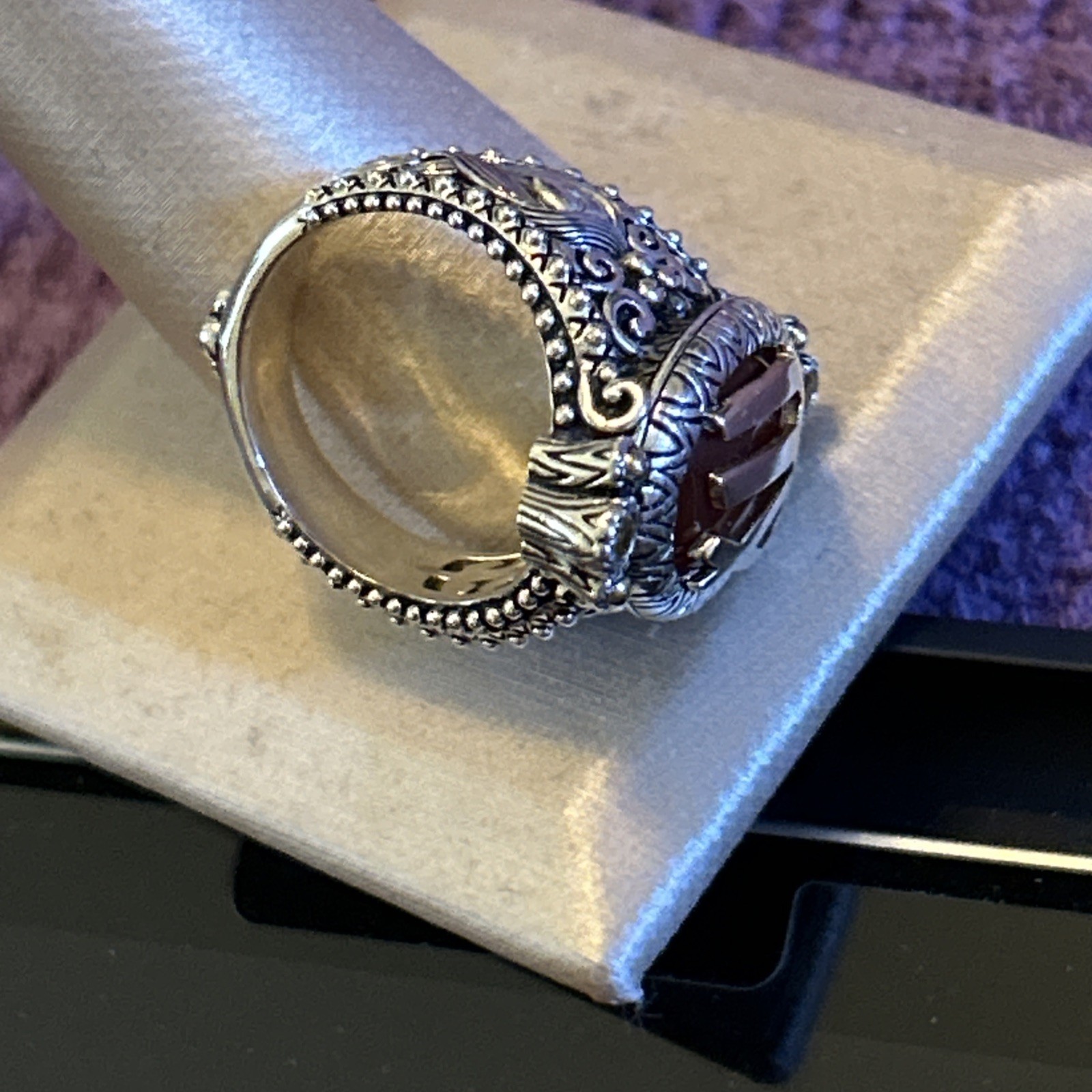 Barbara Bixby Virgo SS & 18k Carnelian & Hessonite Garnet Ring S8 NEW! BAG BOX!!