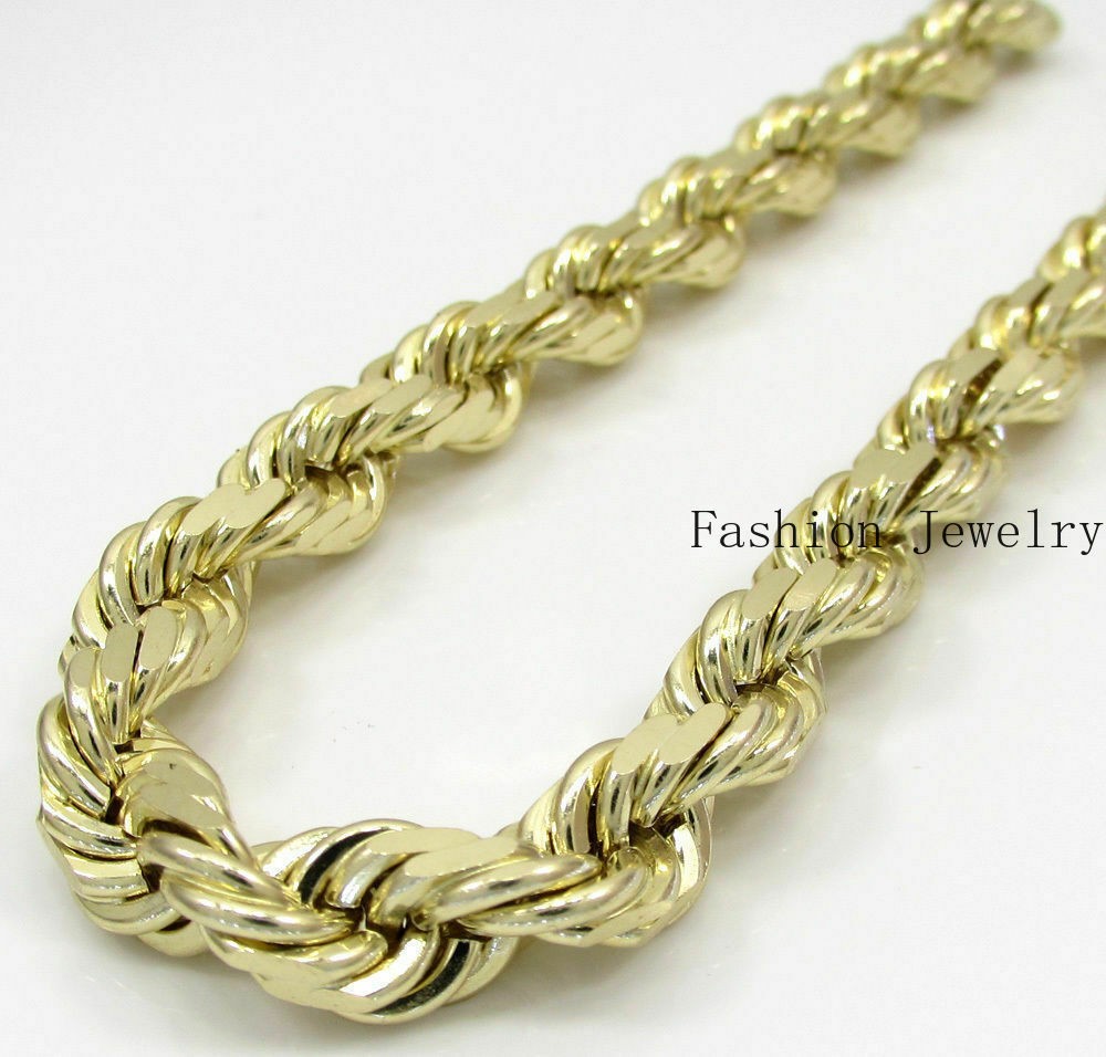 Real 10k Gold Rope Necklace Mens Chain 8mm 18″-30″ Inch Yellow Gold Diamond Cuts