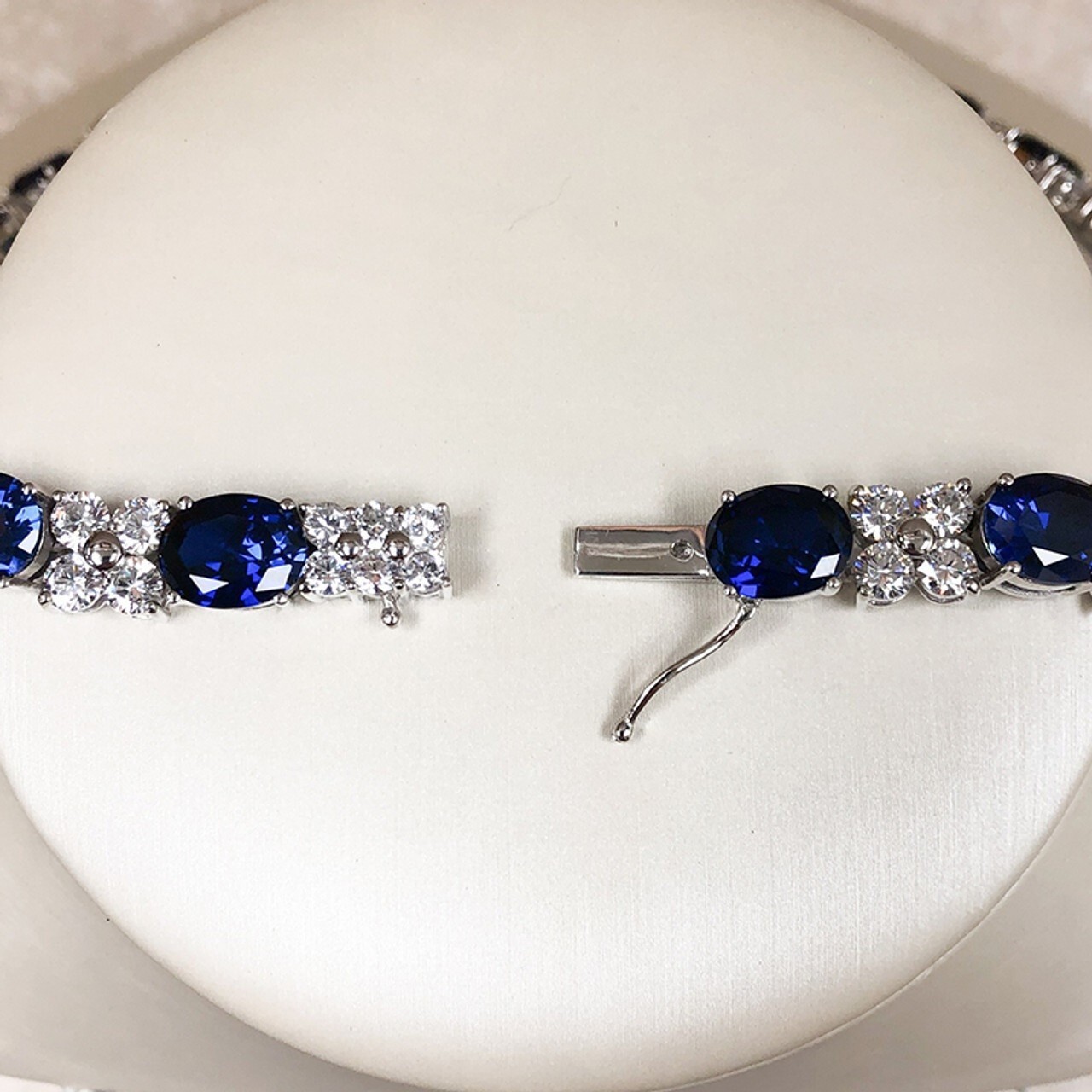 30 CTW Lab-Created Oval Blue Sapphire & Diamond Tennis Women Wedding Necklace