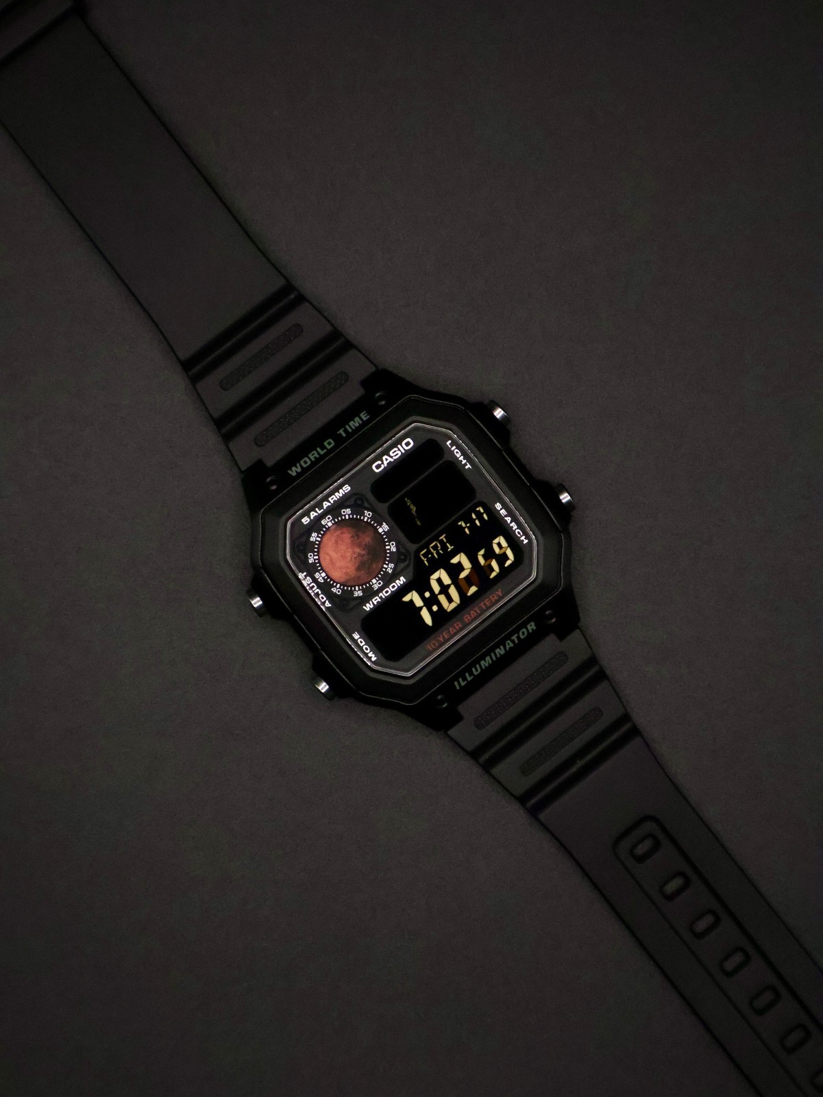 “Ares” | Custom Mars Negative Display Casio | Royale | AE-1200 | ☄️⚫️ | MOD