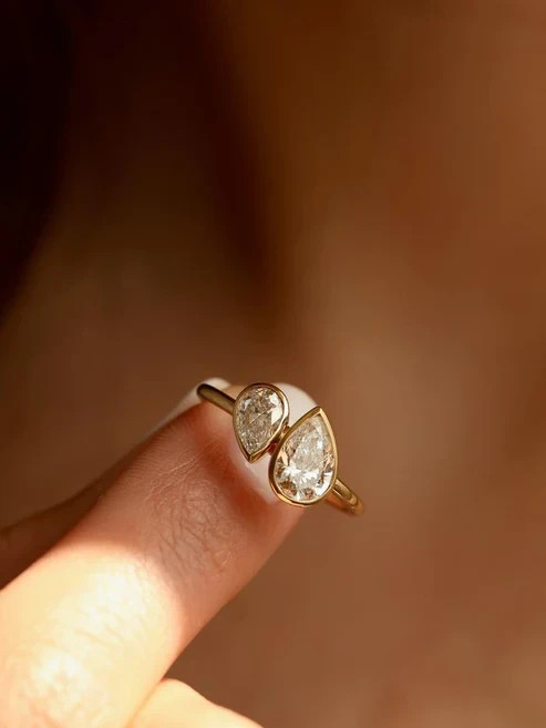 1.50Ct Pear Cut Bezel and Toi -Moi Lab Grown Diamond Engagement Ring Yellow Gold