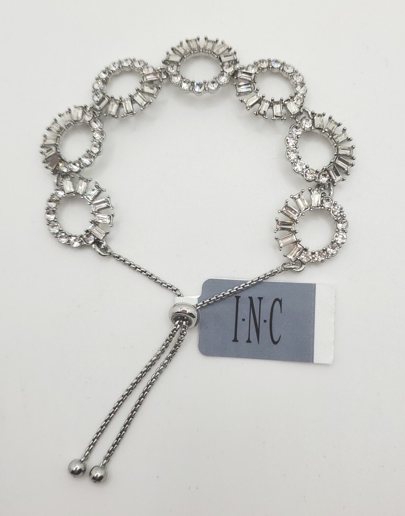 INC Silver-Tone Mixed Crystal Circle Slider Bracelet