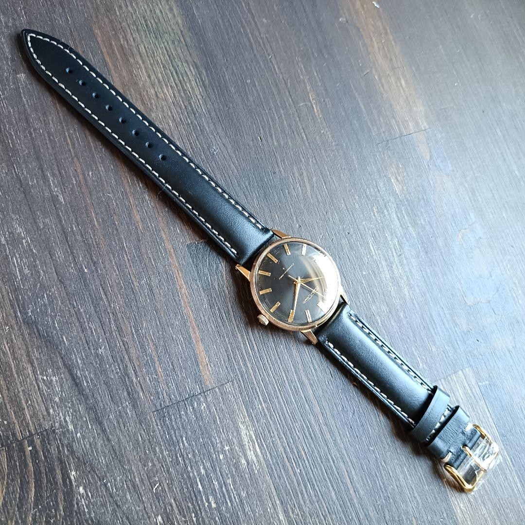 SEIKO Crown J15003E Watch Hand-Wound Black Dial Gold Plated