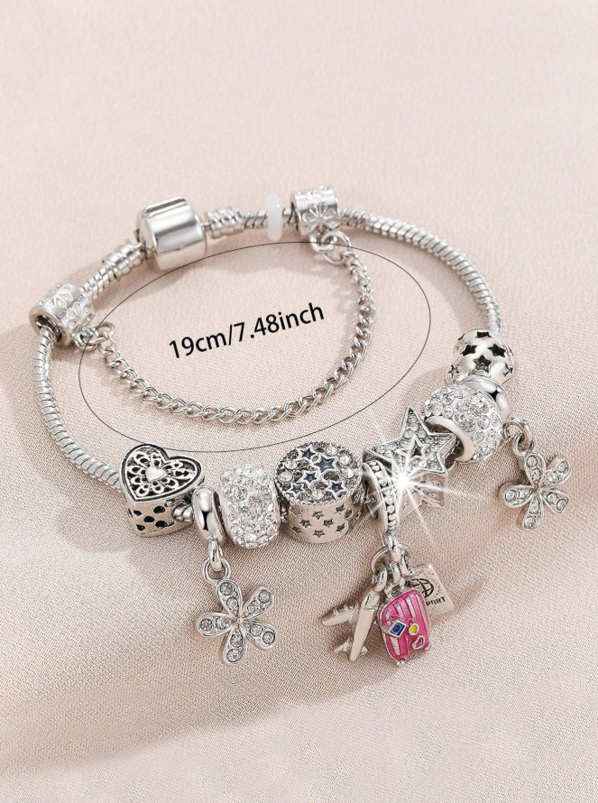 Travel Charm Bead Bracelet Airplane Passport Suitcase Pendant Gift Jewelry