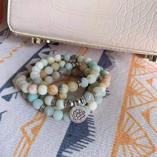 108 Mala Beads Wrap Bracelet 8mm Natural Stone Yoga Necklace Lotus Pendant