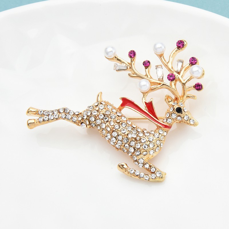 Pin Christmas Reindeer Brooch Gold Tone Pin