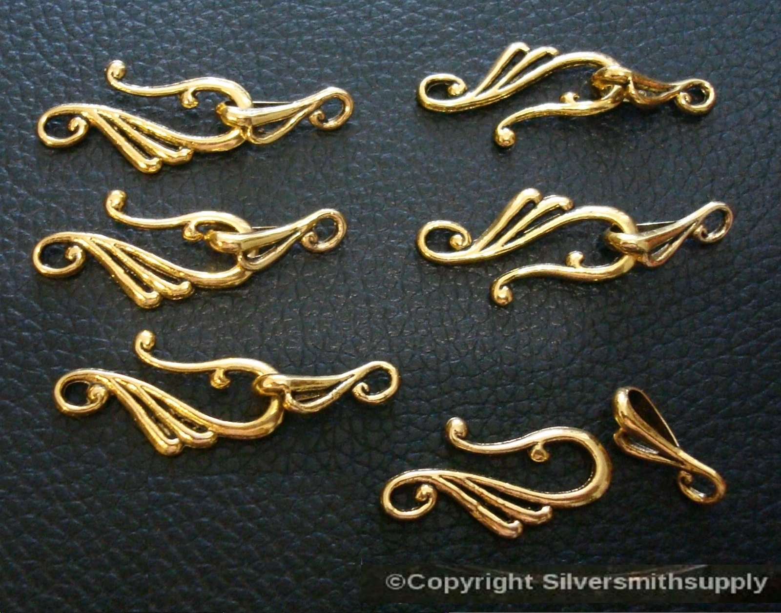6 Hook & eye clasp sets for necklace bracelets anklets yellow gold plated fpc347