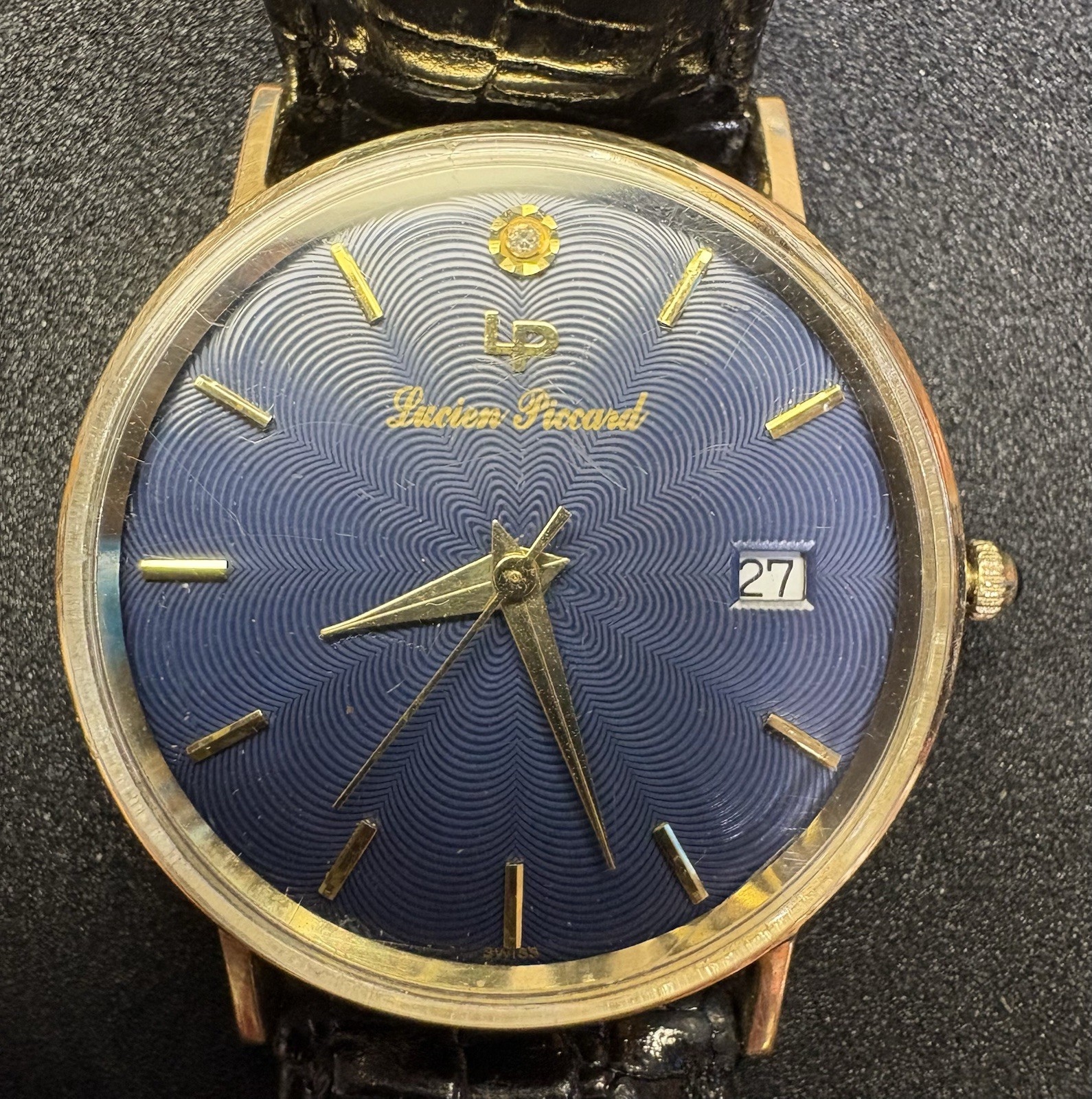 Lucien Piccard 22478 14K Solid Gold 34mm Swiss Quartz Diamond Watch Runs