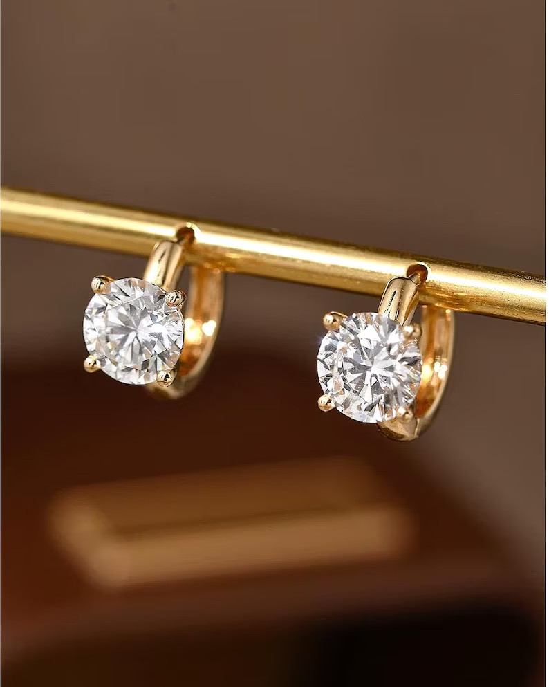 2Ct Moissanite Dangle Hoop Earrings VVS1-D Excellent Cut 14K Yellow Gold Plated