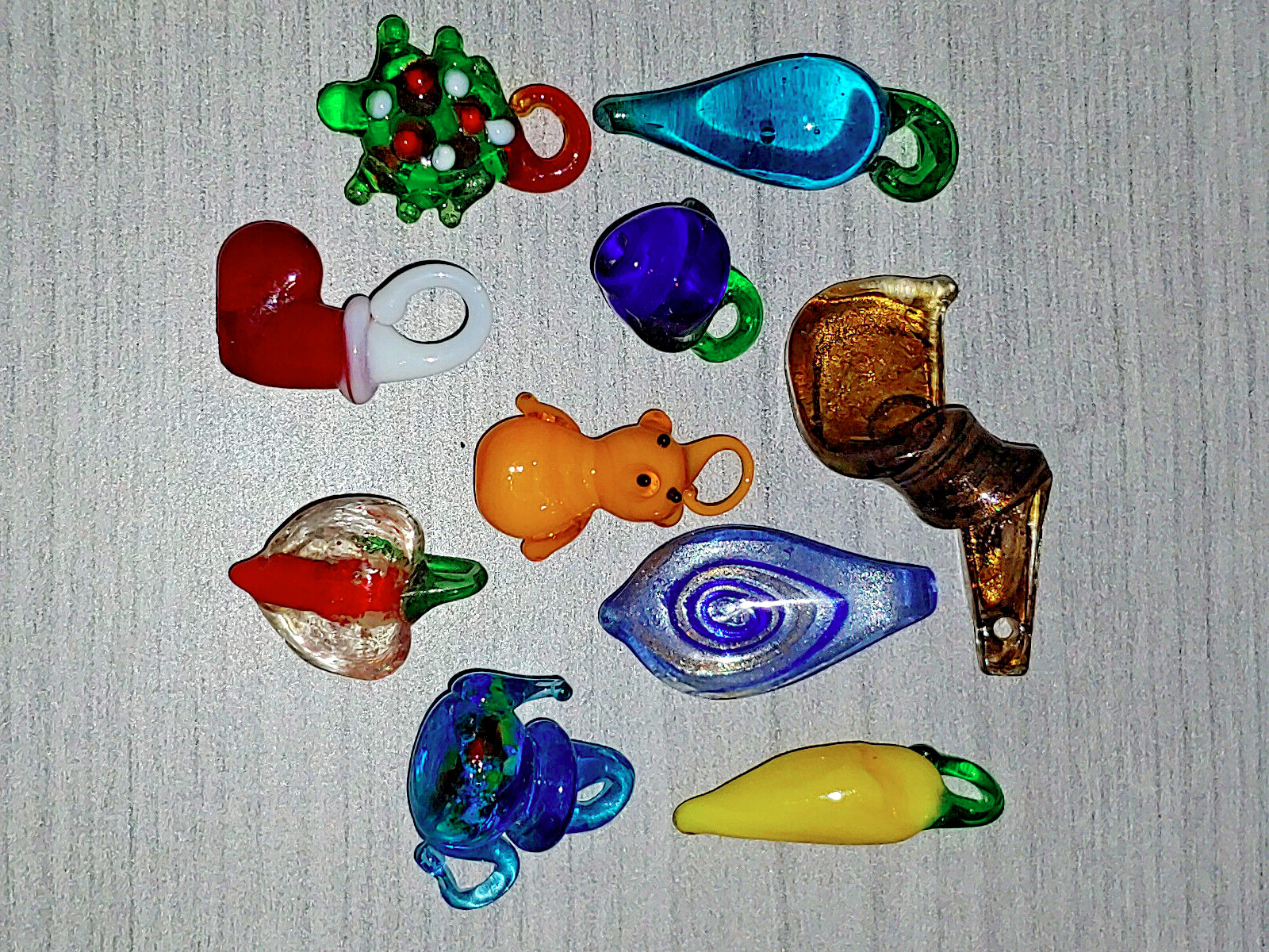 10PC. Lampwork Glass Pendants Charms Multi Color Heart Teardrop Peppers & More