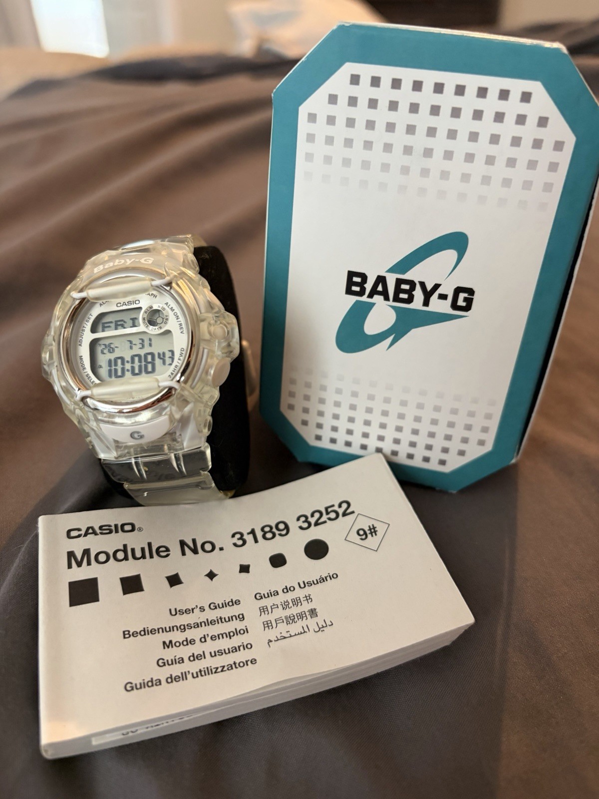 Casio Baby-G Women’s Digital Watch Clear Resin Band 200m w/ Box & Manual