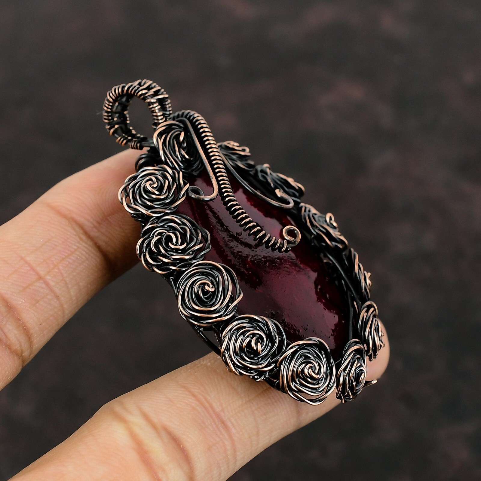 Red Fire Labradorite Copper Gift For Briedsmaid Wire Wrapped Flower 2.64″