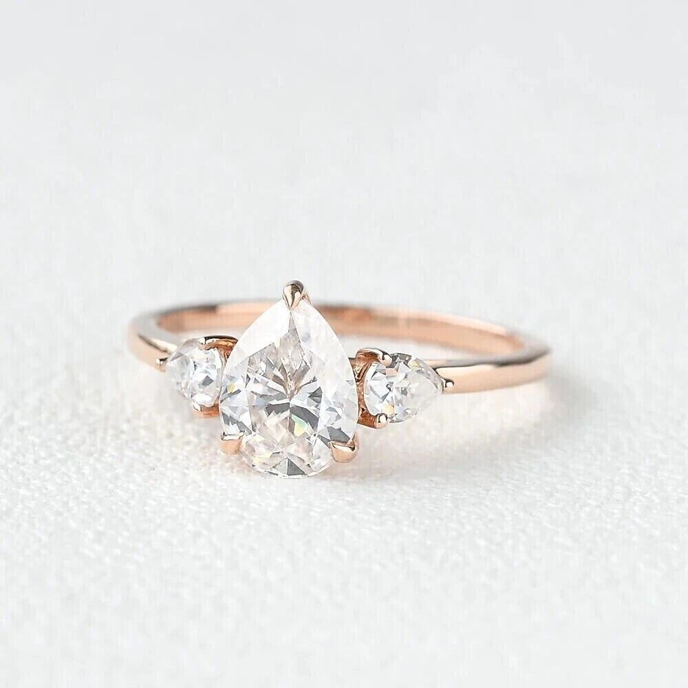2Ct Pear Cut Lab Created Diamond Women’s Engagement Ring 14k Rose Gold Plated