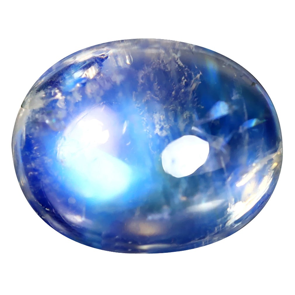 3.17ct Very good Oval Cabochon (10.07 x 8.10 mm) Natural Rainbow Blue Moonstone