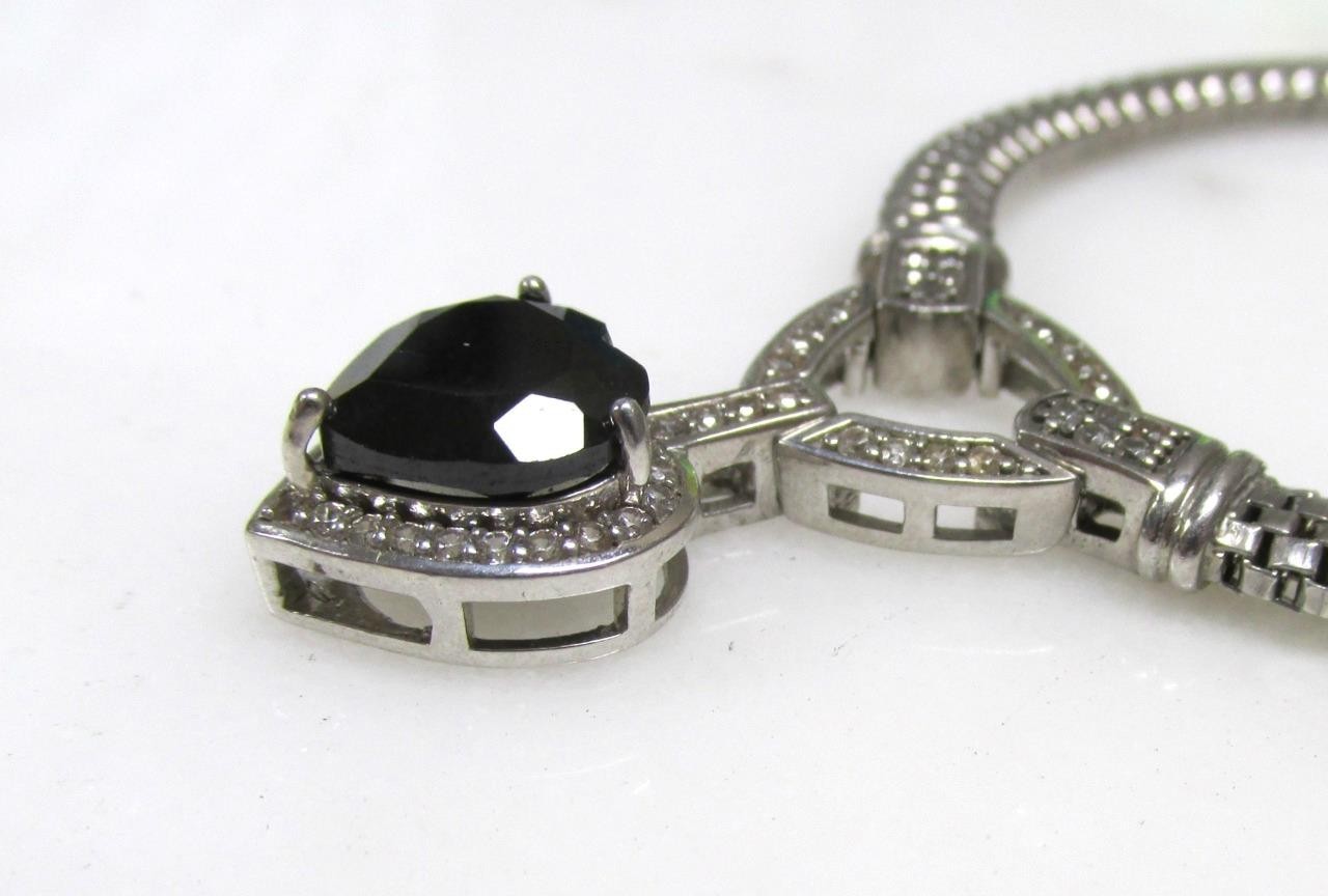 Black & White Stones Sterling Silver Mesh Chain Necklace ~ 18″ ~ 26g ~ 8-C641