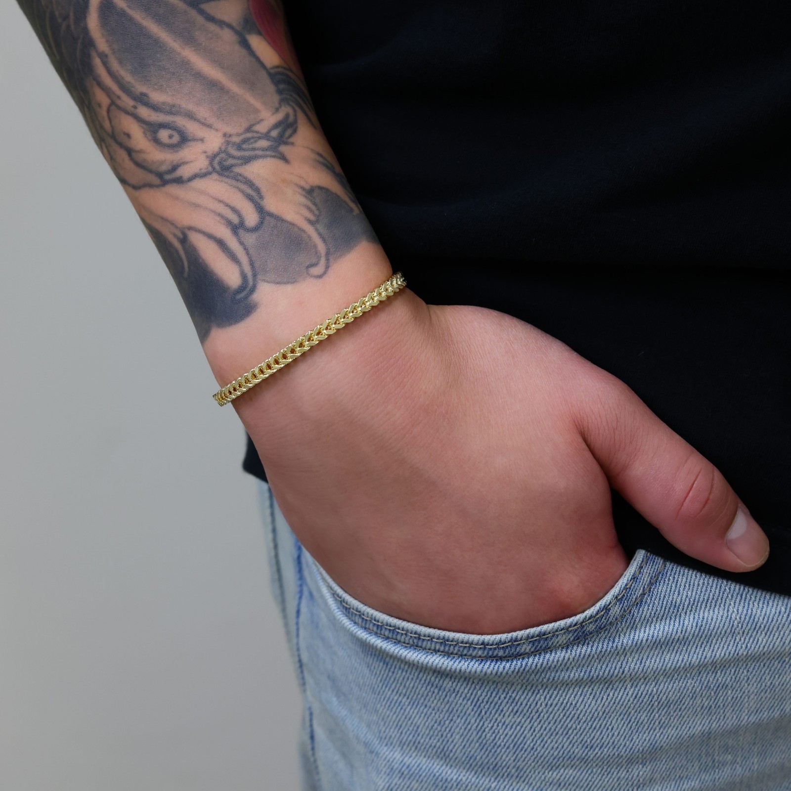 14k Yellow Gold 4mm Franco Box Bracelet Chain Mens Womens 7″ 7.5″ 8″ 8.5″ 9″