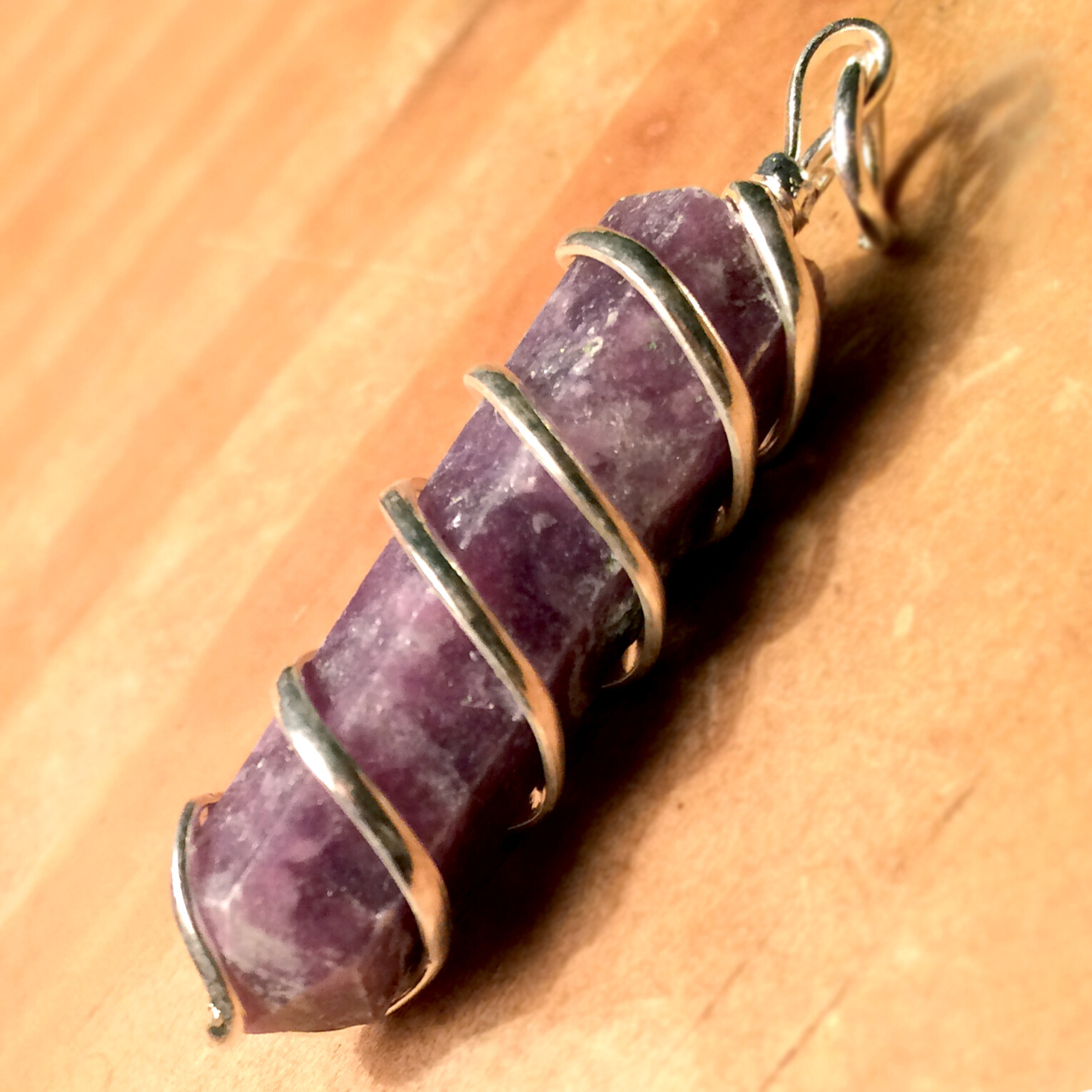 Natural Lepidolite Spiral Wire Wrapped Crystal Pendant Point Chakra Necklace Hea
