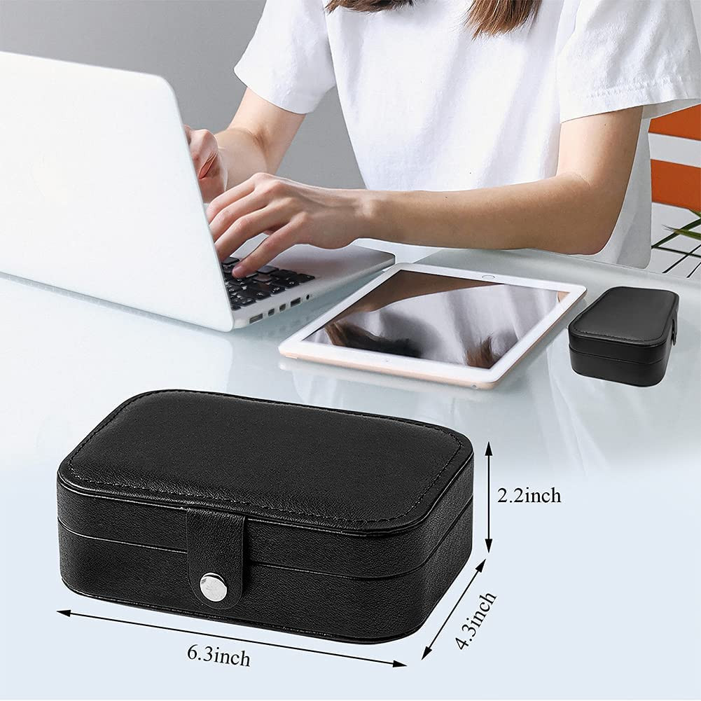 Travel Jewelry Box, PU Leather Small Jewelry Organizer for Women Girls, Double L