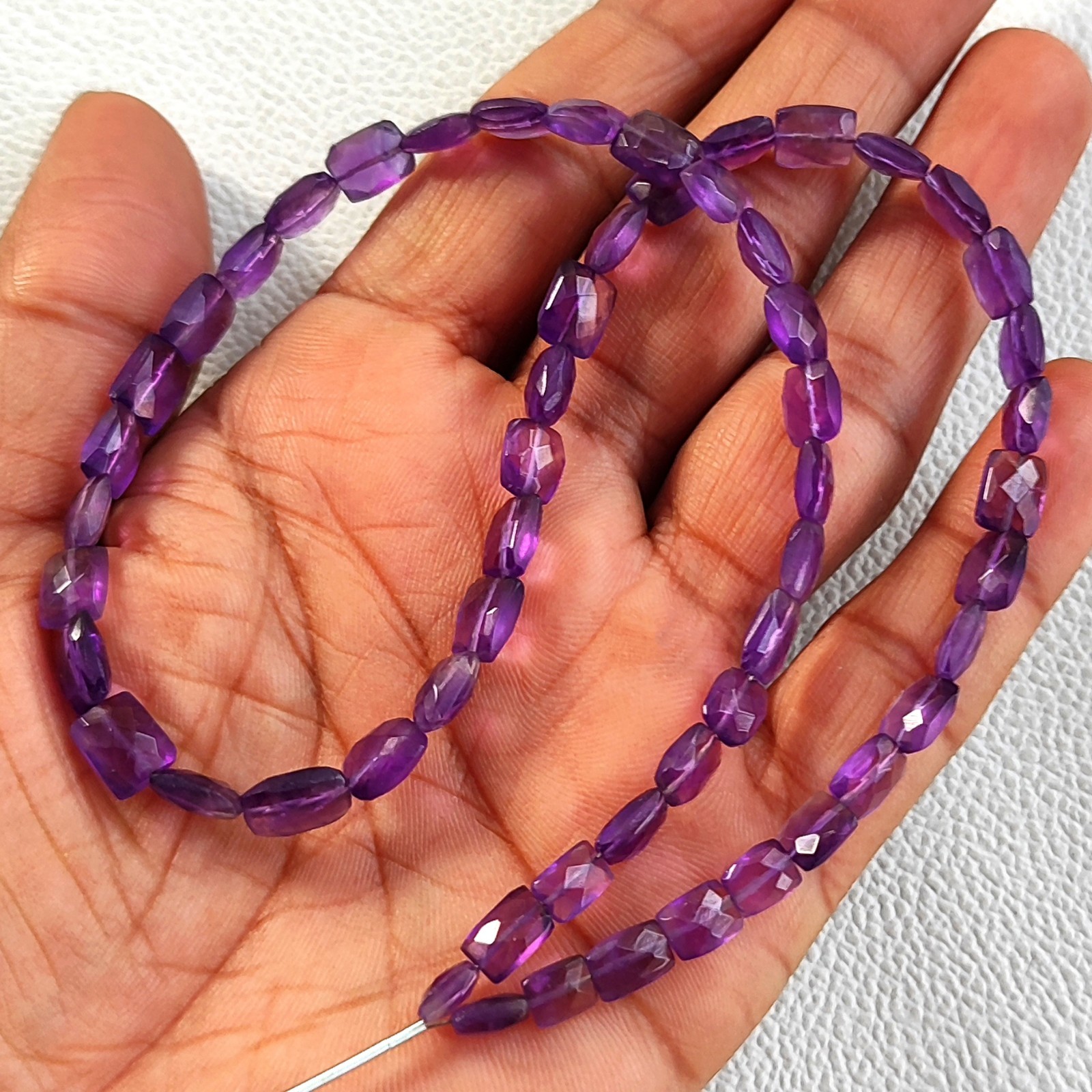 Natural Amethyst Baguette 6-8 mm Faceted Beads Strand 16″ Brazil Gems