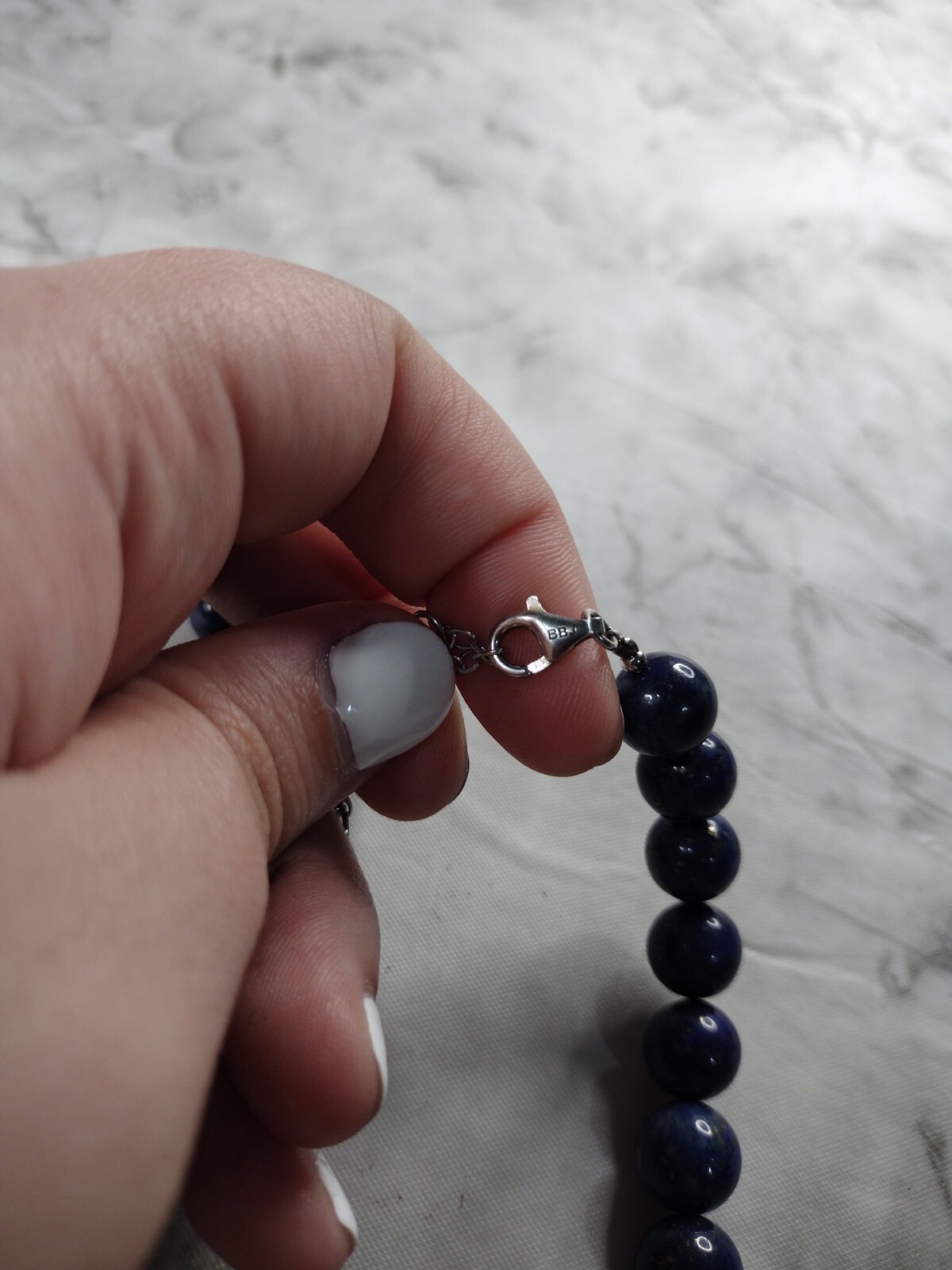 BBJ Sterling Silver 925 Bangkok Blue Lapis Lazuli Round Beaded Necklace