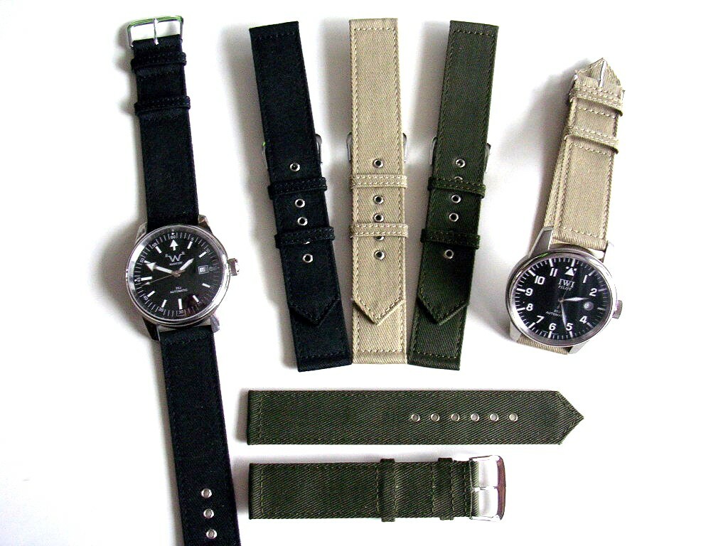 16 Olive Tan Black Canvas WWII 2pc Military watch band Army nato IW SUISSE 18 20
