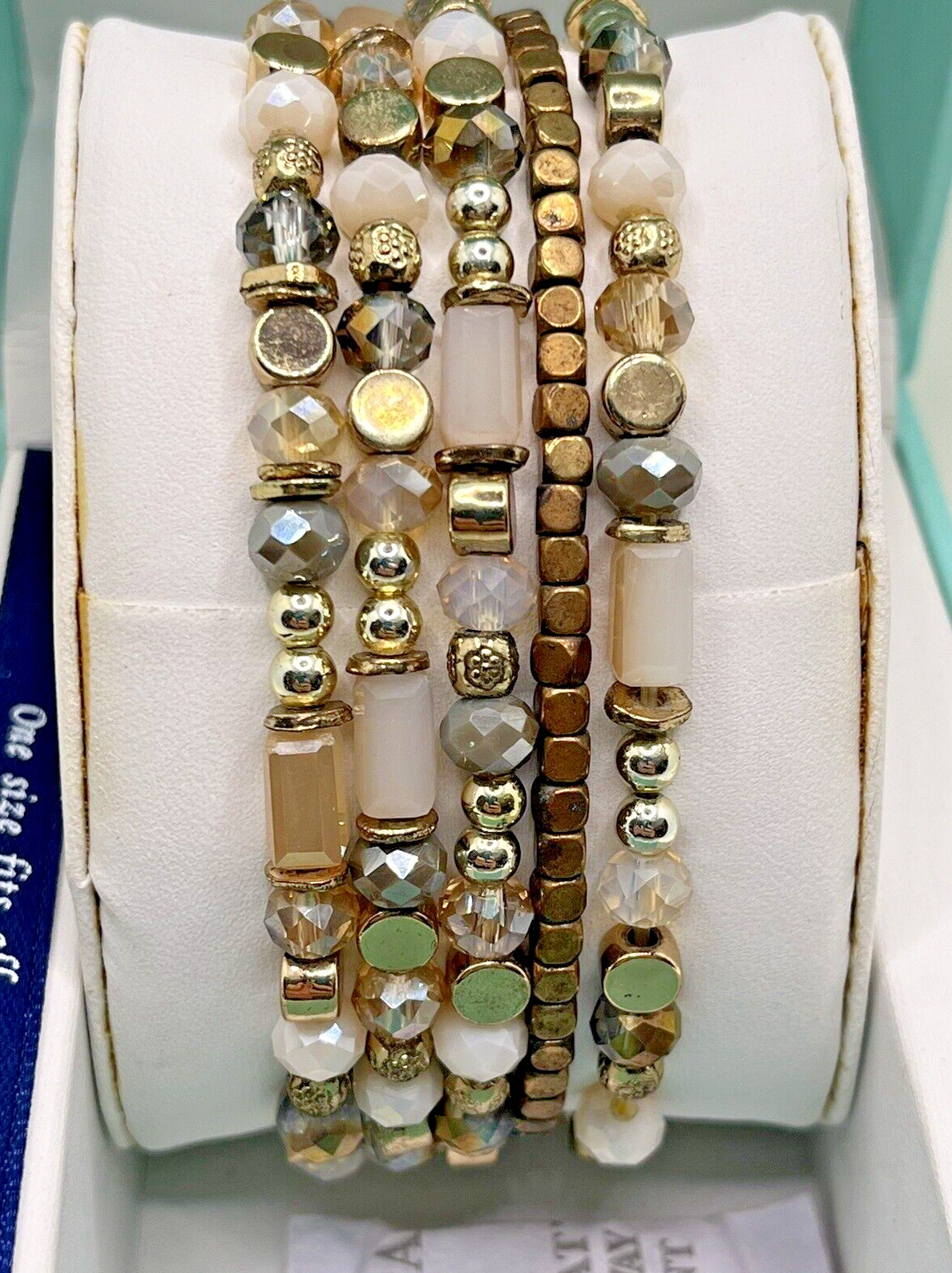Lovita & Co INSPIRE Gold Tone Beaded Rhinestone 5 Stretch Bracelets NIB
