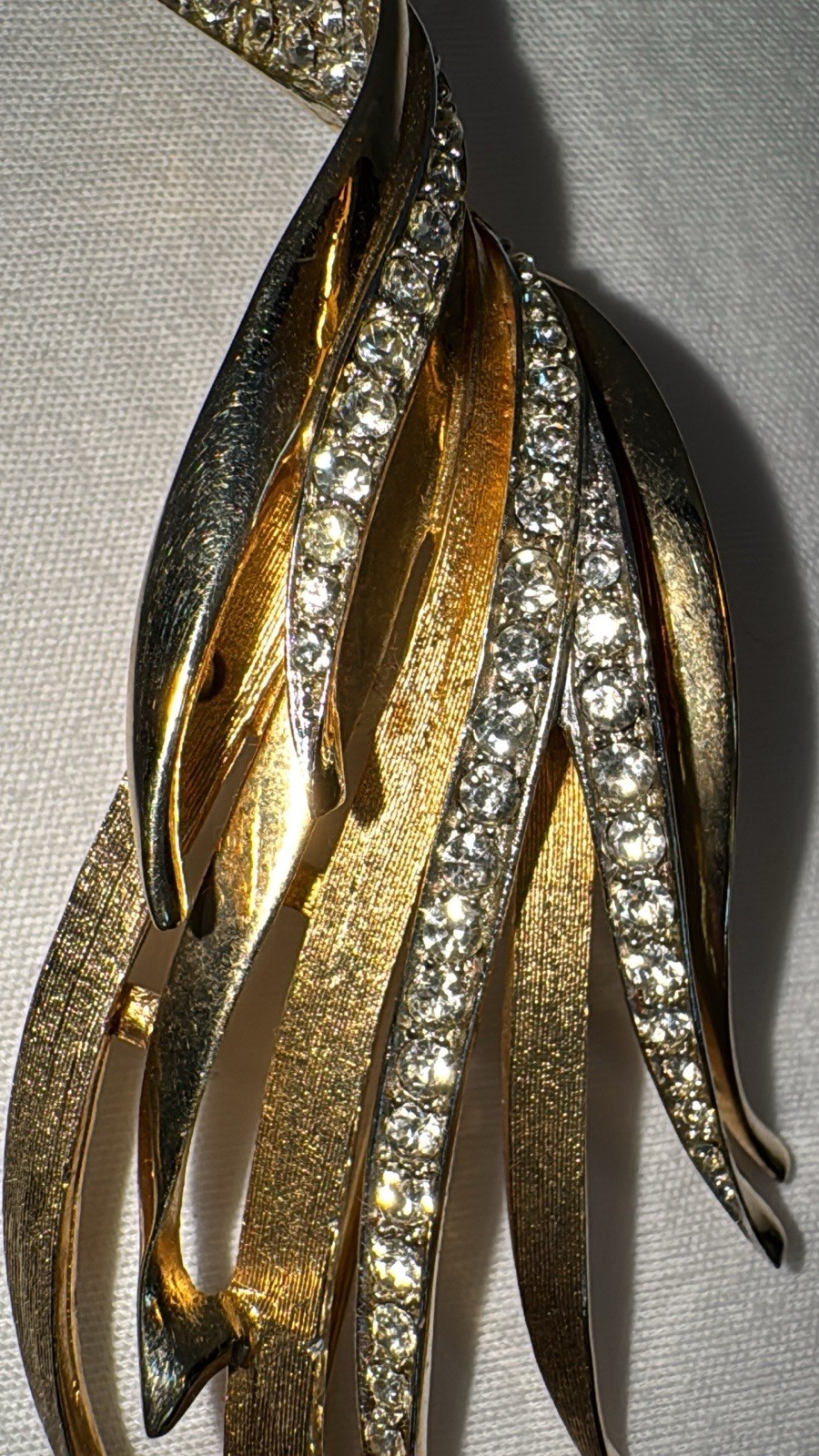 Vtg Marcel Boucher Gold Plated Metal Brooch & Earrings with Pave Rhinestones