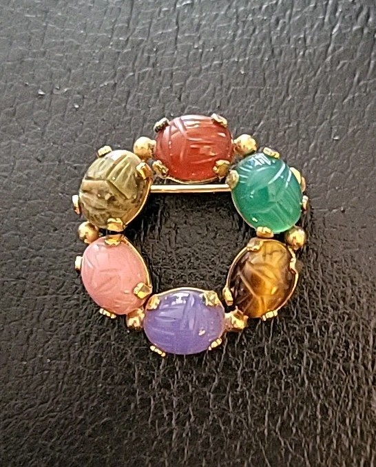 1960s Vintage Egyptian SCARAB Brooch Gold Filled Pin Signed Burt Cassell