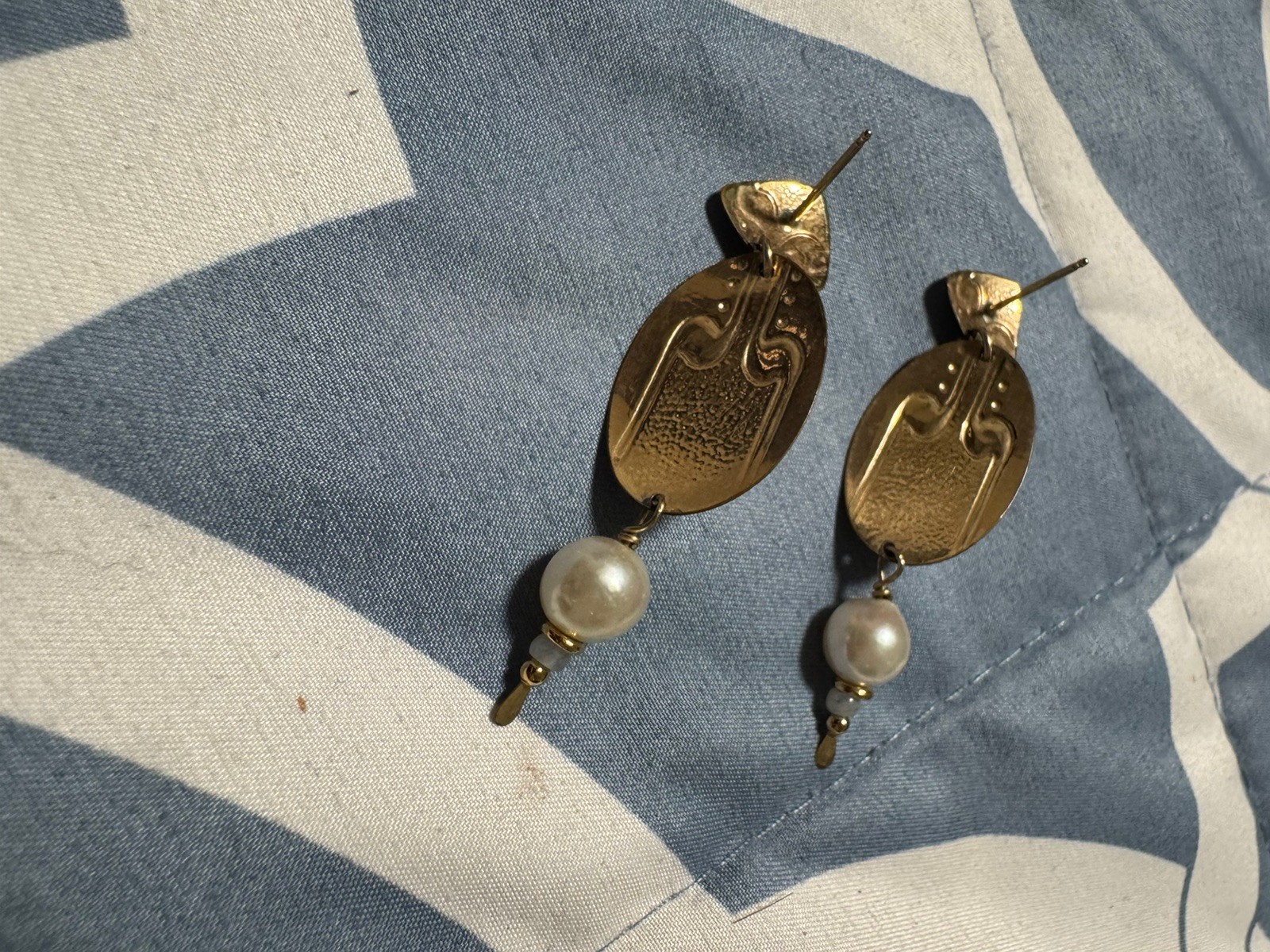Vintage Unsigned Tabra 14K Gold Fill Moonstone Pearl Earrings