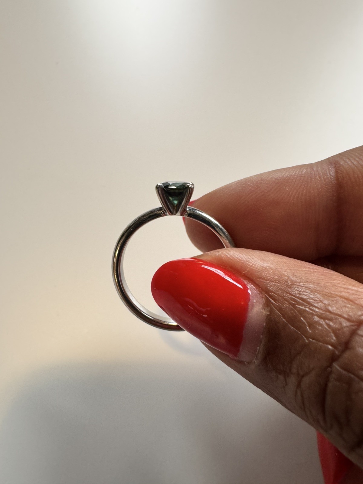 Brilliant Earth 6mm Teal Sapphire Ring, 18K White Gold, Size 8, Sri Lanka Origin