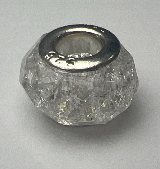 925 Sterling Silver Retro Slide Charm Murano Glass Bubble Bead Cracked Ice Clear