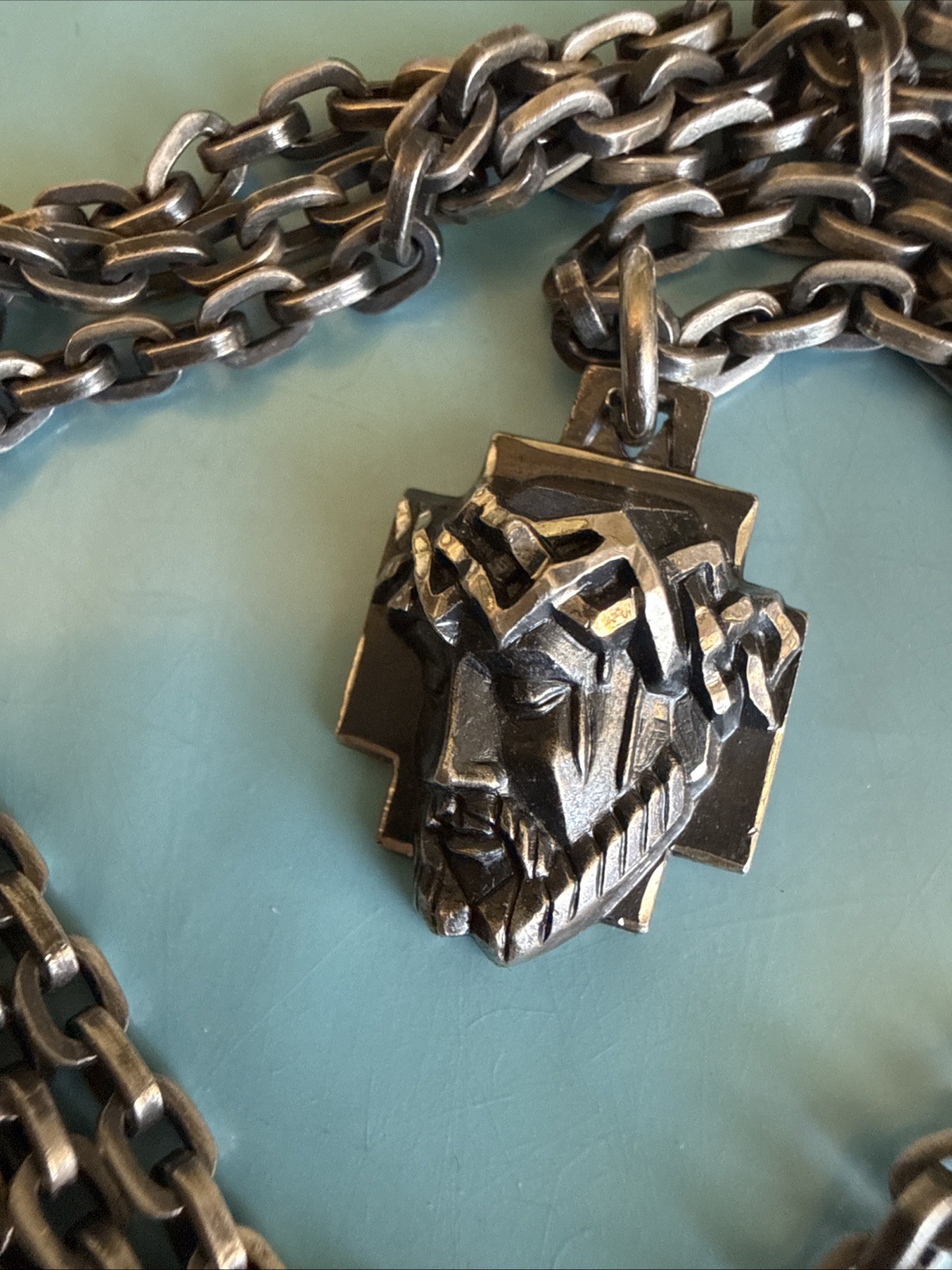 Sterling Silver Crown of Thorns Christ Head Cross Pendant On Silver Chain