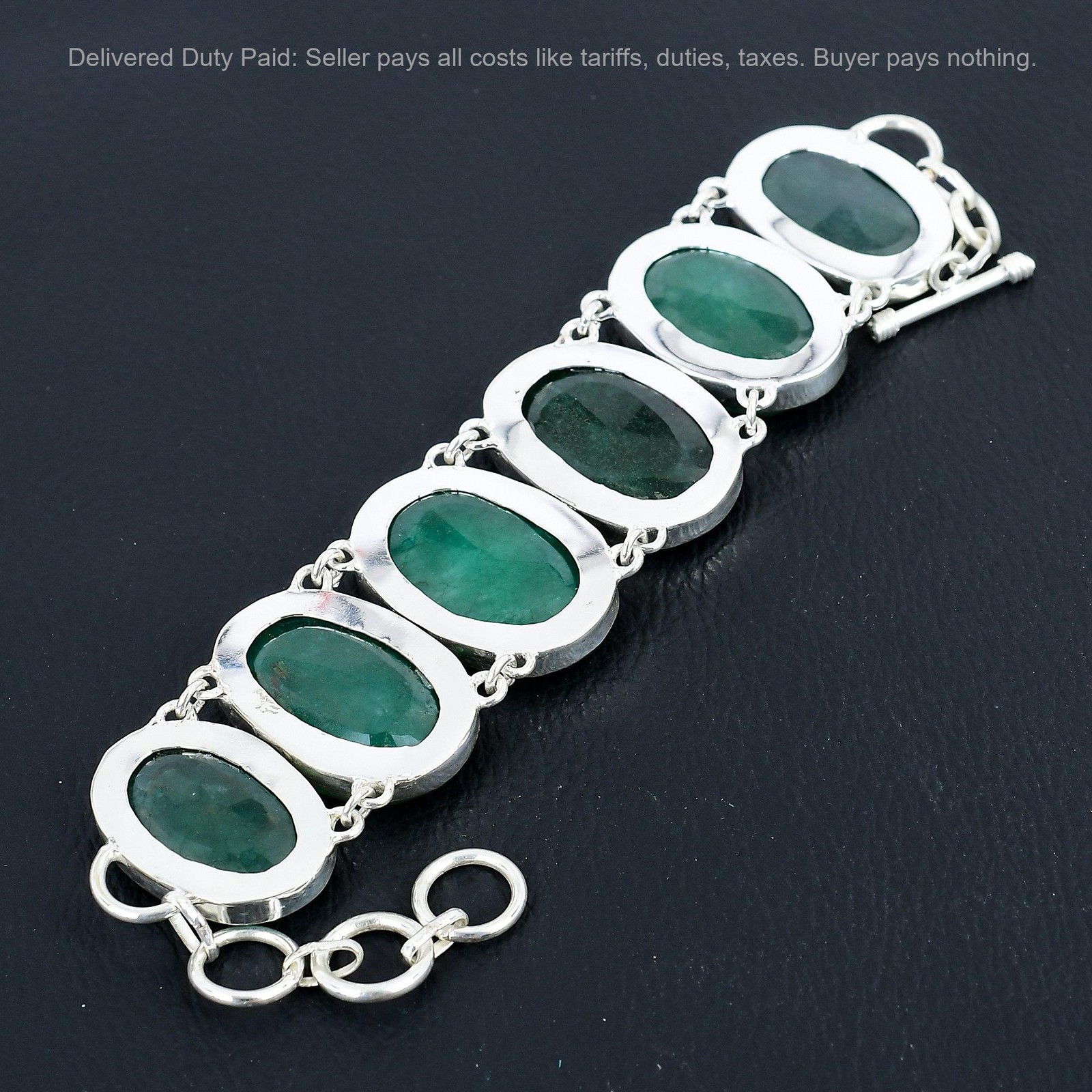 Natural Zambian Emrald Trendy New Chain Anniversary Bracelet 925 Sterling Silver