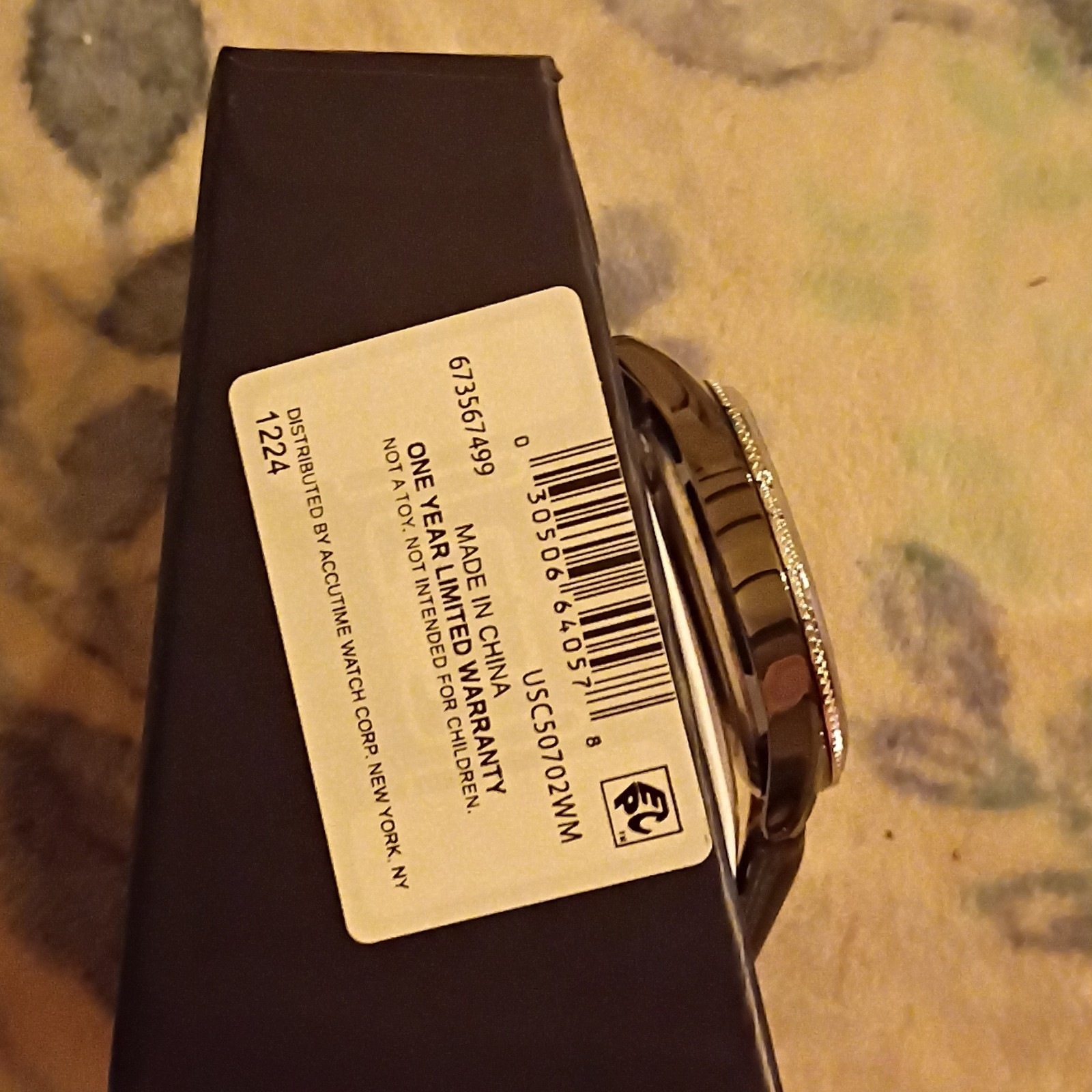 U.S. Polo Assn. Analog Quartz Black Dial Faux Leather Strap Date Box