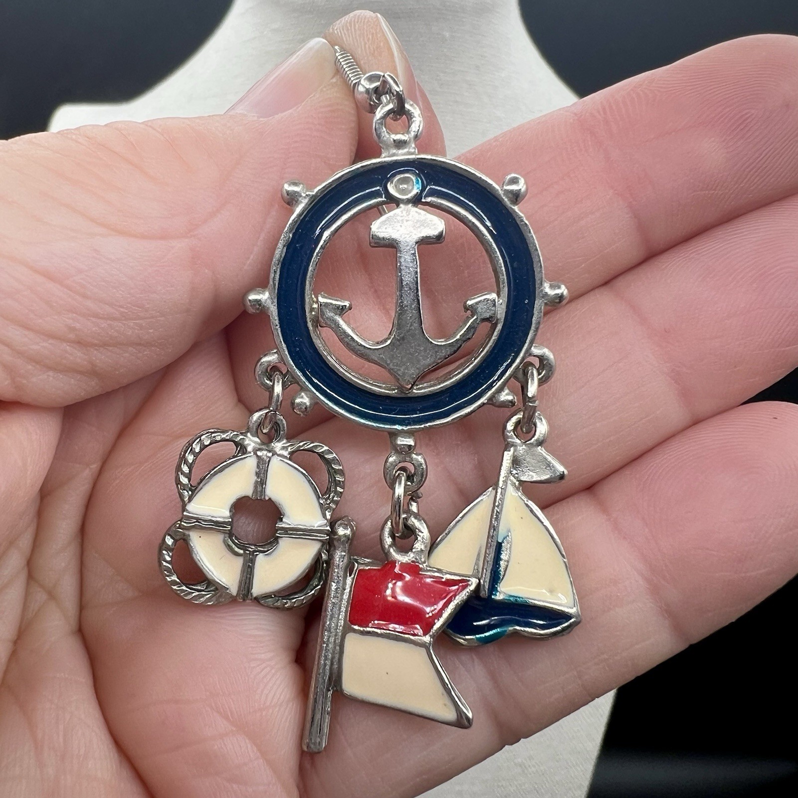 Nautical Charm Dangle Earrings Anchor Sailboat Flag Enamel Coastal Beach Sailing