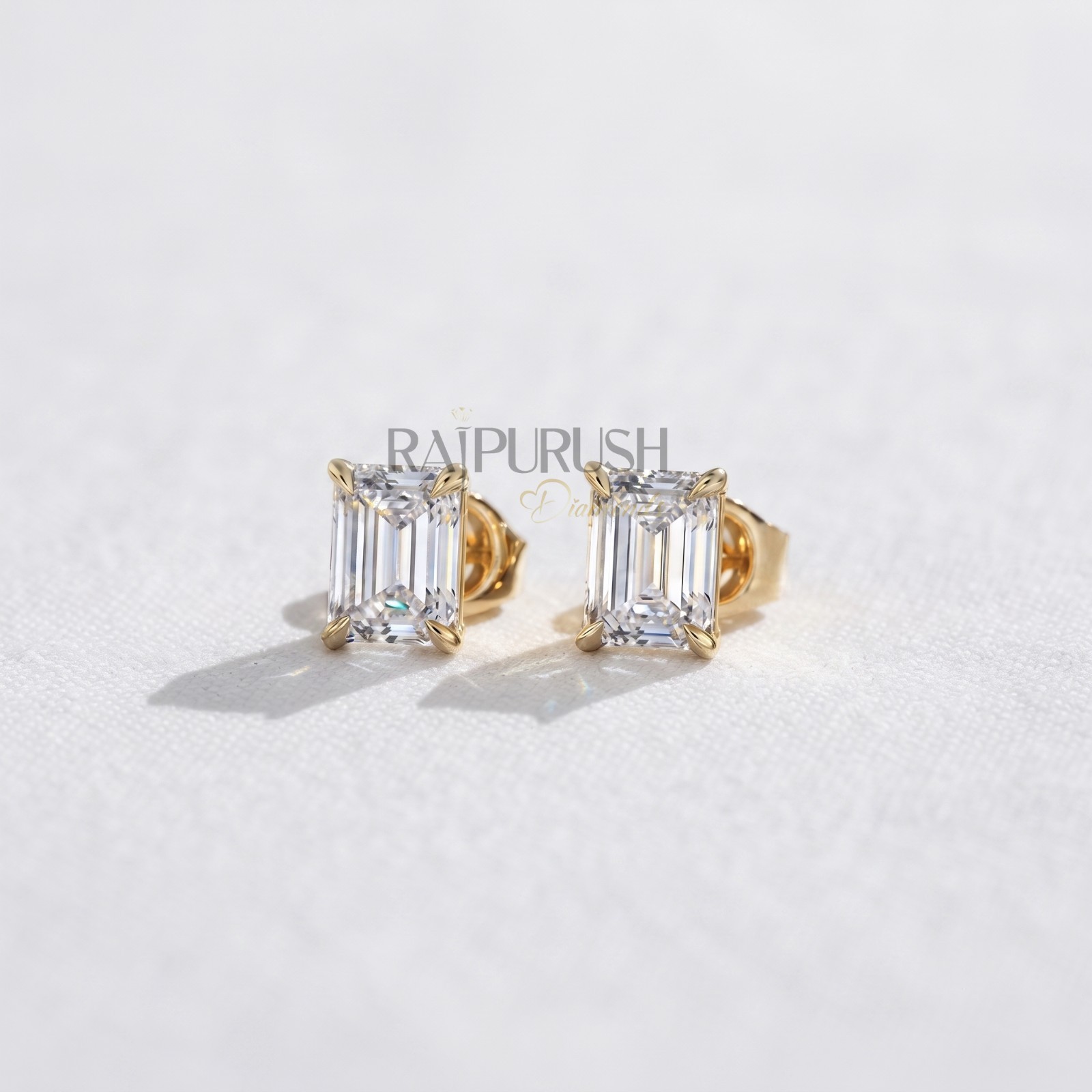 VVS Moissanite Emerald Cut Stud Earrings 925 Silver Iced Hip Hop Mens Womens