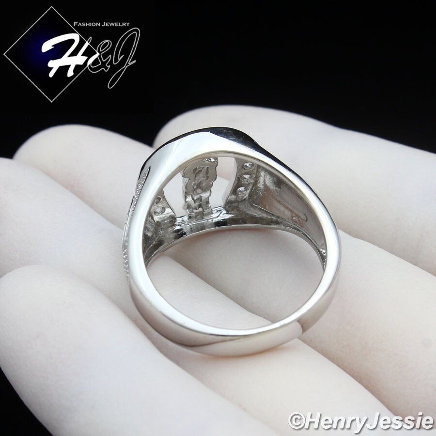 MEN SOLID 925 STERLING SILVER ICY BLING CZ SAN JUDAS U-SHAPED RING*SR195