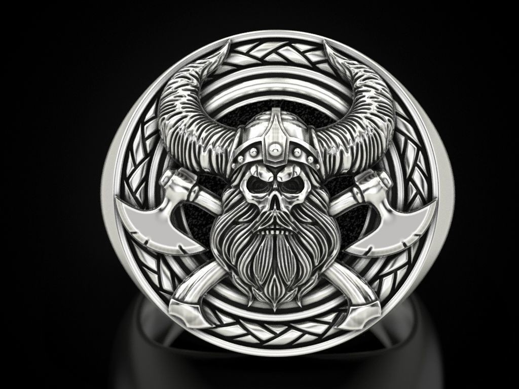 Oxidized Men’s Skull & Axe Gothic Punk 925 Sterling Silver Statement Rings