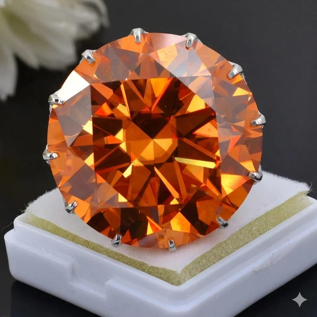 HUGE Certified 55 Ct Treated Orange Diamond Ring, Gift For Love-Tariffs FREE