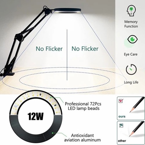 10X Magnifying Glass LED Desk Lamp With Base and Clamp forJewelry Making/Reading