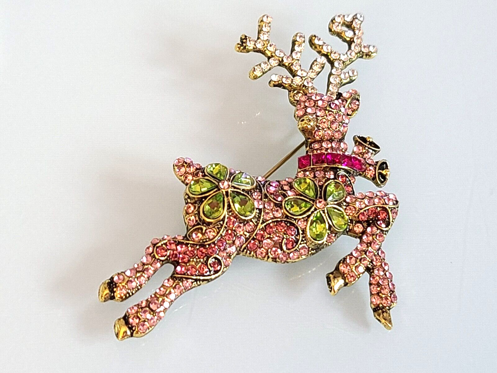 SALE UNBRANDED RARE PINK GREEN HEIDI DAUS “Pretty Prancer” Reindeer Brooch