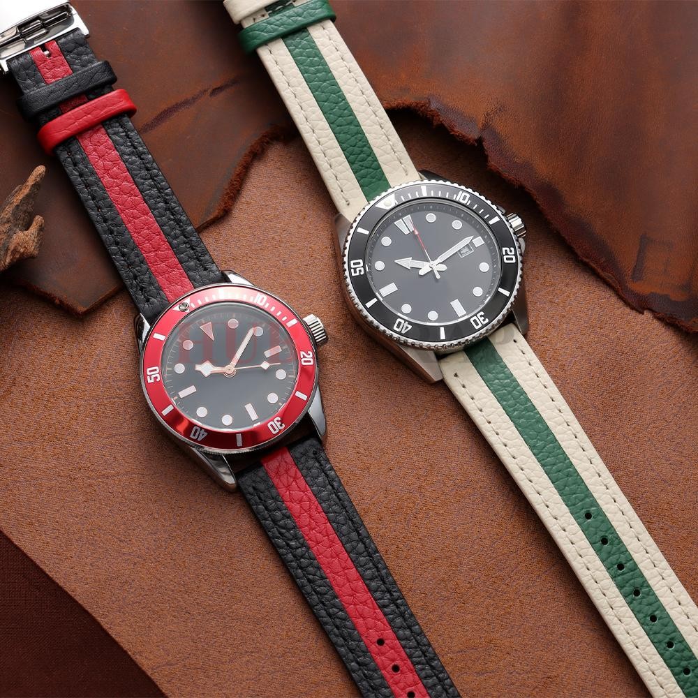 Genuine Calfskin Leather Watch Strap 20mm 22mm For Omega Seiko Butterfly Buckle