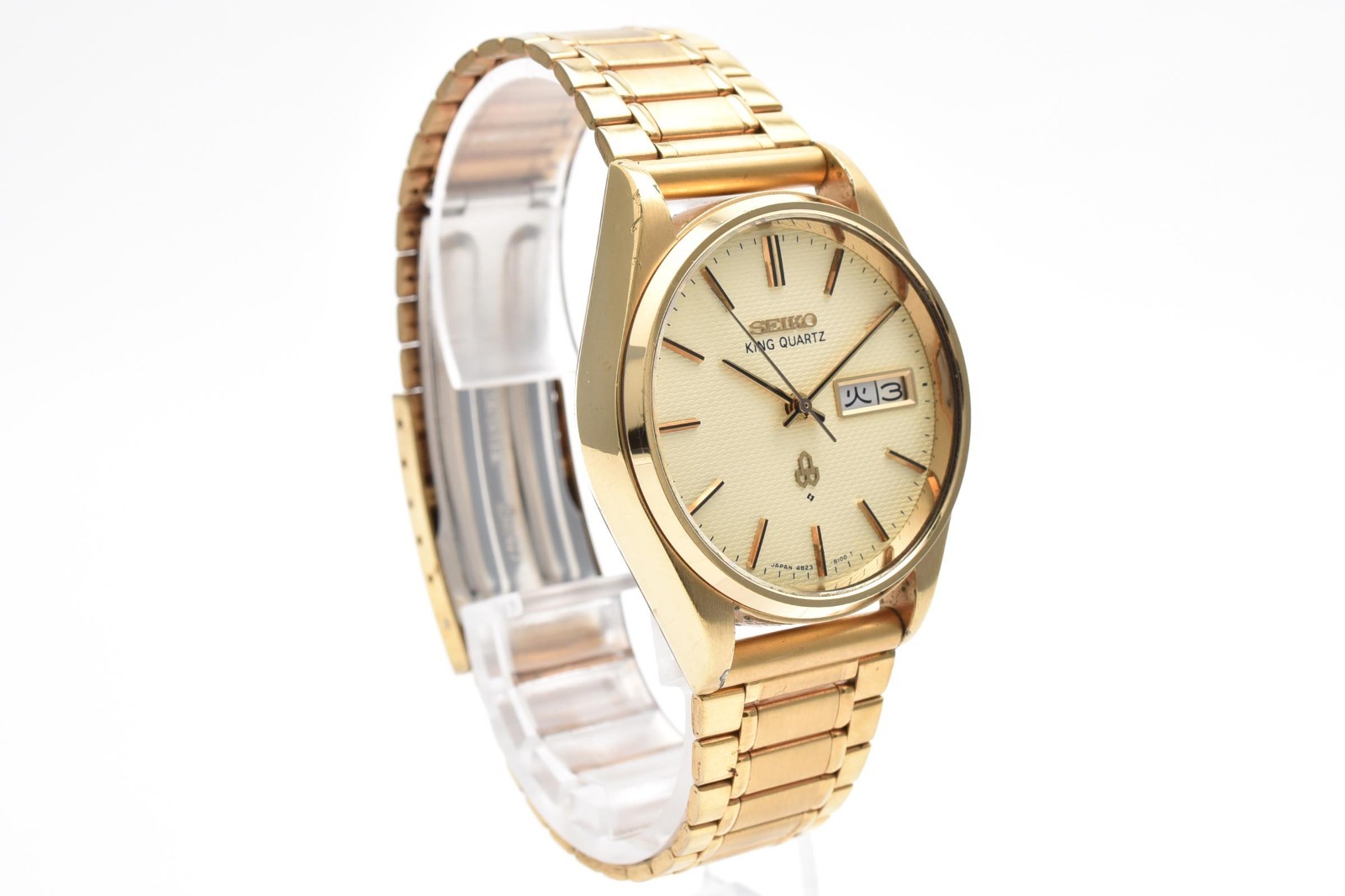Vintage 1975 [ N MINT ] SEIKO King Quartz 4823-8110 Cream Dial Gold Watch JAPAN